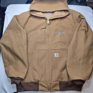 Carhartt J131 BRN Mens 2XL Brown Hooded Canvas Lined Full Zip Bomber Made In USA